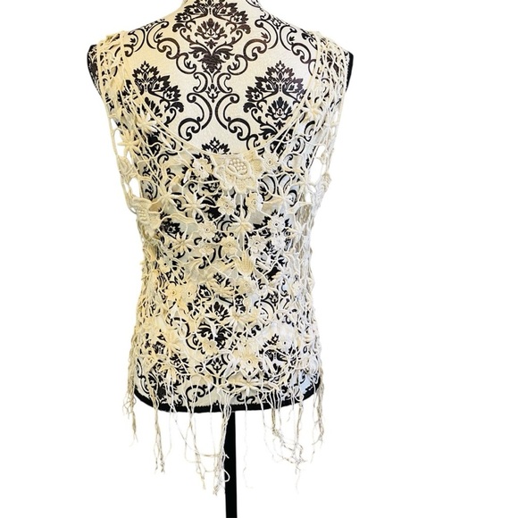 Room Mates Women’s Ivory Cotton Beach Boho Fringe Cover-up Sz-M/L - Picture 3 of 4